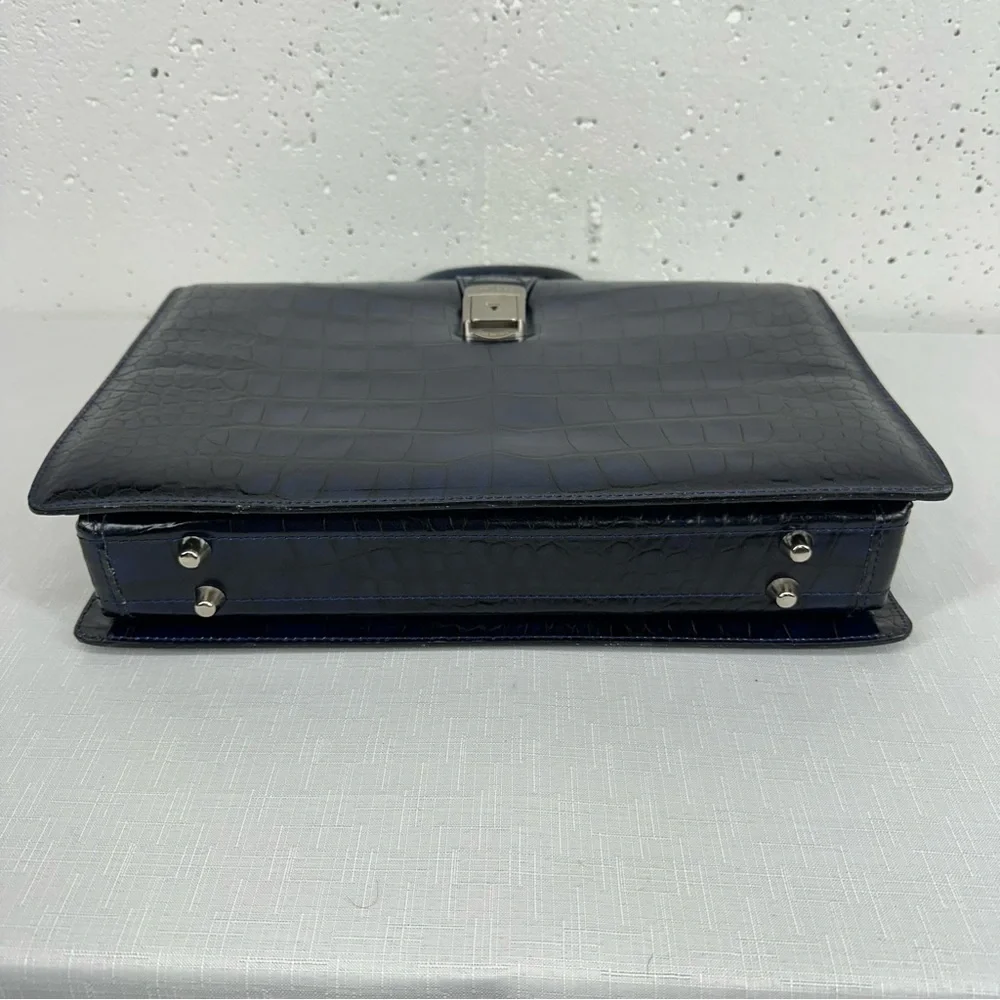 Bosca Blue Alligator Leather Partners Briefcase and Key - Picture 9 of 16